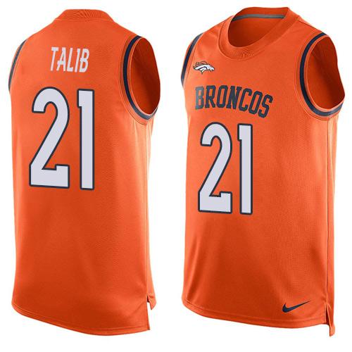 Nike Broncos #21 Aqib Talib Orange Team Color Men's Stitched NFL Limited Tank Top Jersey - Click Image to Close